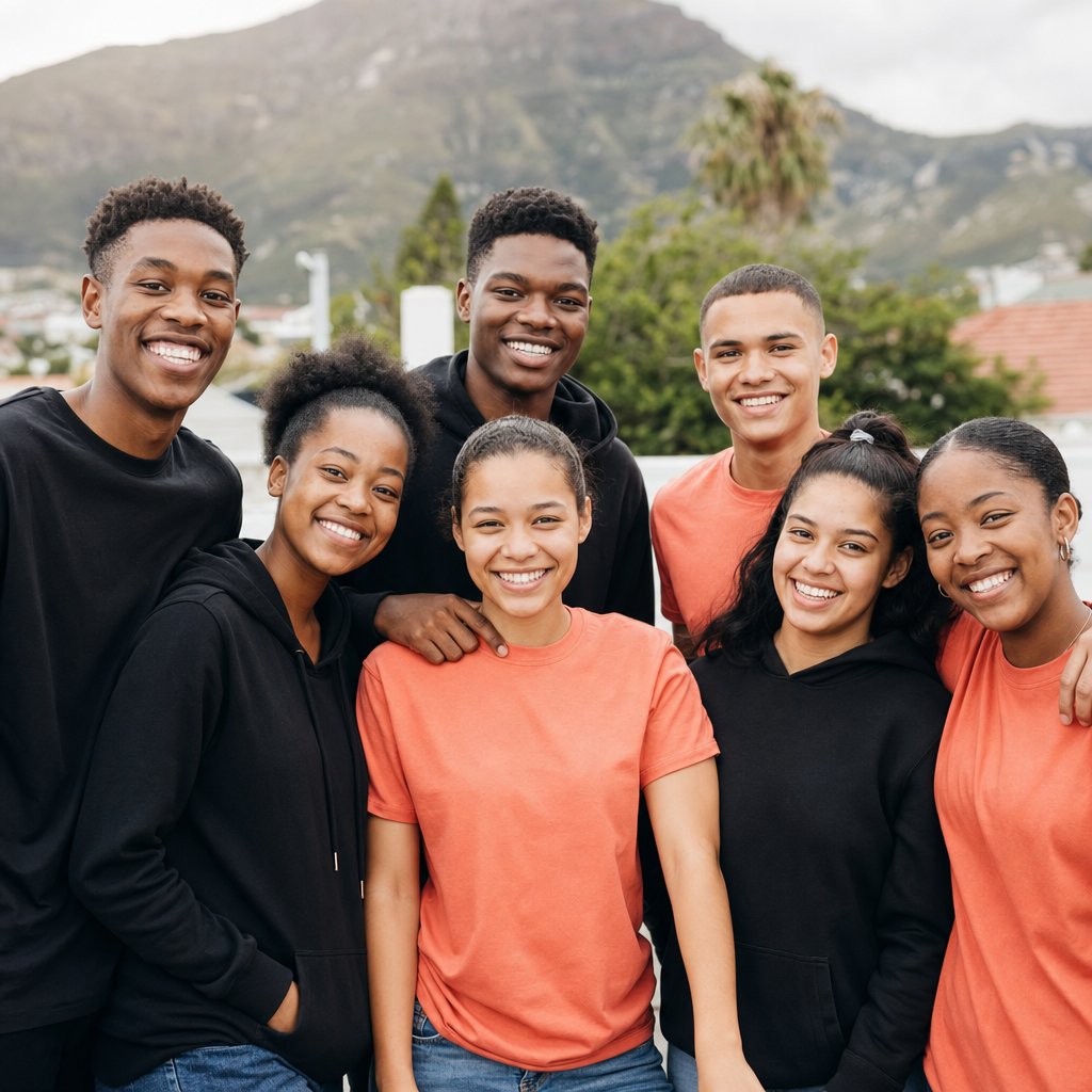 A group wearing matching custom apparel by Hoodies & Tees